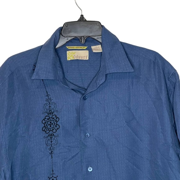 Cubavera Herenica Embroidered Button Down Shirt Women Large Short Sleeve Blue - Picture 2 of 9